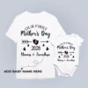 Customized mom and baby matching T-shirt and romper set for first Mother’s Day with name and year personalization