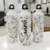 Personalized floral water bottle with custom name printed in elegant typography, designed for girls and everyday use