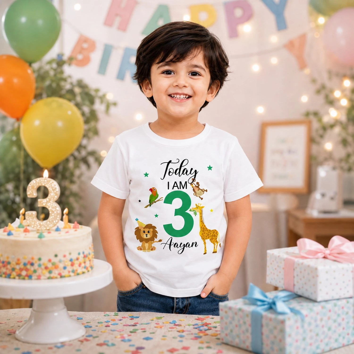 Personalized Kids Jungle Safari Birthday T-Shirt with Name & Age - Image 3