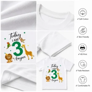 Personalized Kids Jungle Safari Birthday T-Shirt with Name & Age - Image 6