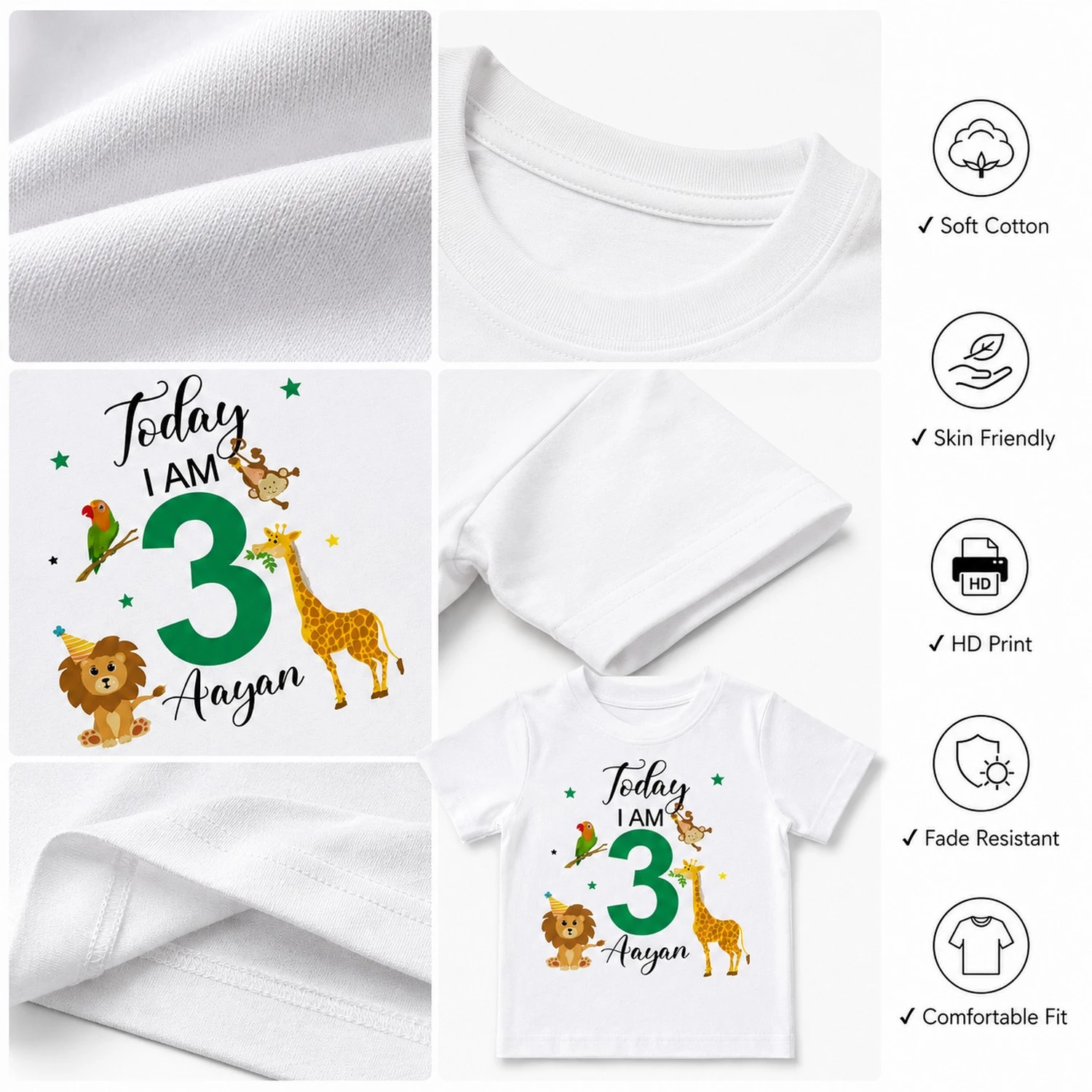 Personalized Kids Jungle Safari Birthday T-Shirt with Name & Age - Image 6