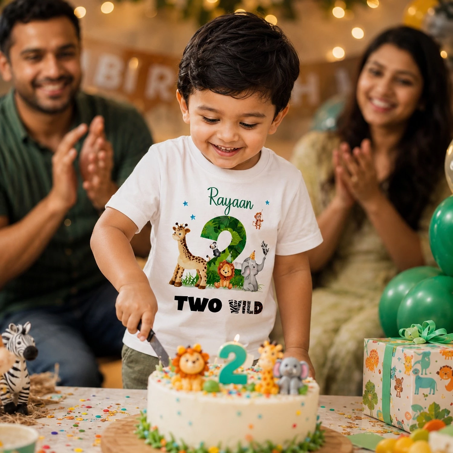 Personalized Two Wild 2nd Birthday T-Shirt with Name | Jungle Safari Kids Shirt - Image 8