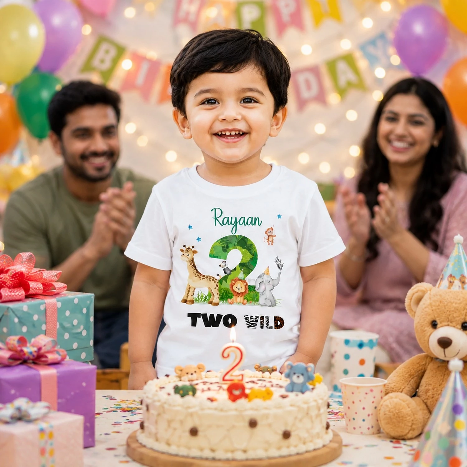 Personalized Two Wild 2nd Birthday T-Shirt with Name | Jungle Safari Kids Shirt - Image 3