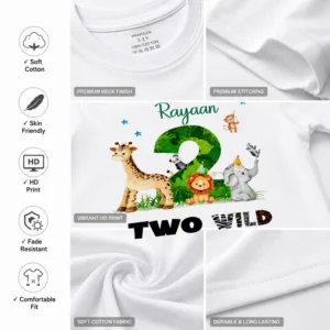 Personalized Two Wild 2nd Birthday T-Shirt with Name | Jungle Safari Kids Shirt - Image 5