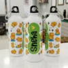 Personalized kids water bottle with name Sneha and cute duck cartoon design, ideal for school use and gifting