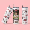 Personalized kids tumbler with photo and name featuring a cute heart design and straw lid for school and travel use