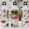 Personalized kids water bottle with photo and name featuring a cute heart design, ideal for school use and gifting
