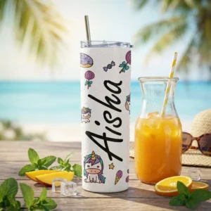 Alternative view of Personalized Kids Unicorn Tumbler with Name – Cute Cartoon Rainbow Design Travel Cup for School & Gifting