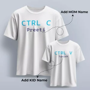 Personalized matching mom and kid T-shirts with custom names for Mother’s Day gift set