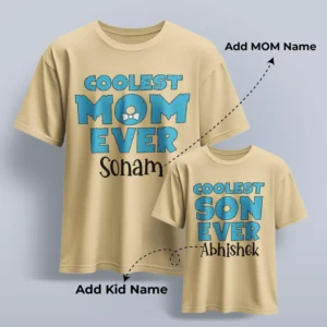 Personalized matching mom and kid T-shirts with custom names for Mother’s Day gifting