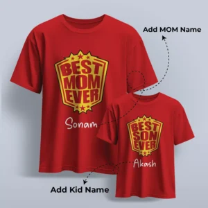 Personalized Mom and Kid matching T-shirts with custom names for Mother’s Day gift celebration