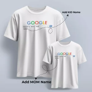 Personalized matching mom and kid T-shirts with custom names for Mother’s Day gift celebration