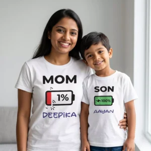 Personalized mom and kid matching T-shirts with names for Mother’s Day gift celebration
