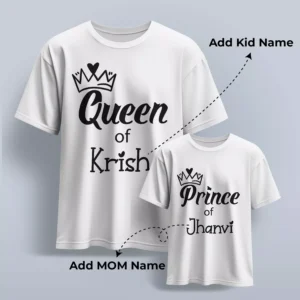 Personalized Mom and Kid matching T-shirts with custom names for Mother’s Day gift celebration