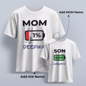 Personalized mom and kid matching T-shirts with names for Mother’s Day gift celebration