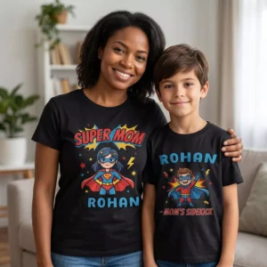 Personalized matching Mom and kid T-shirts with custom name design for Mother’s Day gift