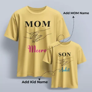 Personalized matching mom and son T shirts with custom names for Mother’s Day gift