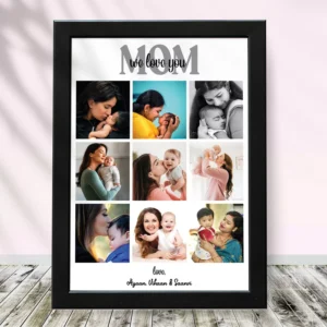 Personalized Mother’s Day photo collage frame with 9 photos and custom names gift for mom India