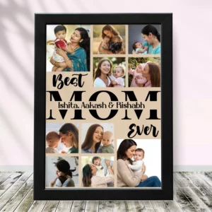 Personalized Mother’s Day photo collage frame with multiple photos and custom names, best mom ever gift design for home decor in India
