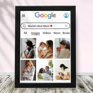 Personalized Mother’s Day photo frame collage with multiple photos of mother and baby in a modern search-style layout design