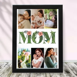 Personalized Mother’s Day photo frame with MOM design and six custom photos collage gift for mom in India