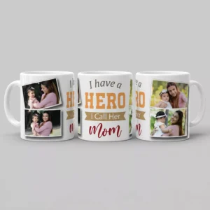 Personalized mother’s day photo mug for mom with multiple custom photos printed on a white ceramic coffee mug in India