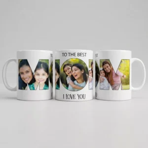 Personalized Mother’s Day photo mug for mom with custom pictures printed on a white ceramic coffee mug