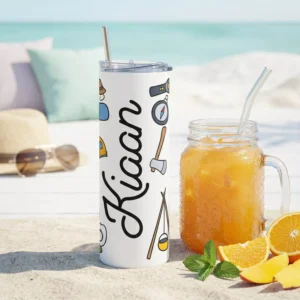 Alternative view of Personalized Kids Travel Tumbler with Name – Cute Adventure Camping Design Stainless Steel Bottle for School & Trips