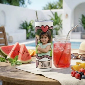 Alternative view of Personalized Kids Photo Tumbler with Name – Cute Heart Theme Custom Travel Sipper Gift for Girls