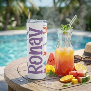 Alternative view of Personalized Kids Name Tumbler with Straw – Cute Ocean Animal Design Travel Drink Cup for School & Gifting