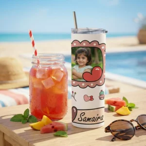 Alternative view of Personalized Kids Photo Tumbler with Name – Cute Heart Design Custom Gift for Girls Birthday & Return Gifts