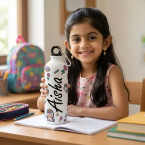 Alternative view of Personalized Kids Unicorn Water Bottle with Name – Cute Cartoon Design School Bottle Gift for Girls