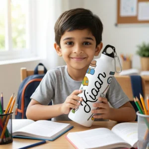 Alternative view of Personalized Kids Adventure Water Bottle with Name – Camping Theme School Bottle for Boys & Girls