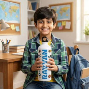 Alternative view of Personalized Kids Space Water Bottle with Name – Astronaut & Rocket Theme School Bottle