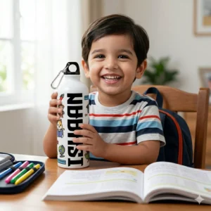 Alternative view of Personalized Kids Name Water Bottle – School Theme Cute Cartoon Bottle with Custom Name for Boys & Girls
