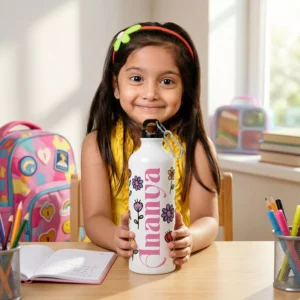 Alternative view of Personalized Kids Name Water Bottle with Floral Illustration – Custom Gift for School, Birthday & Summer