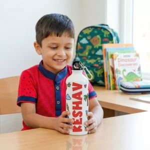 Alternative view of Personalized Kids Dinosaur Water Bottle with Name – Cute Cartoon Design School Bottle for Boys & Girls