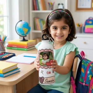 Alternative view of Personalized Kids Photo Water Bottle with Name – Cute Heart Design Custom Bottle for School & Gifting