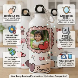 Alternative view of Personalized Kids Photo Water Bottle with Name – Cute Heart Theme Custom Bottle for School & Gifting