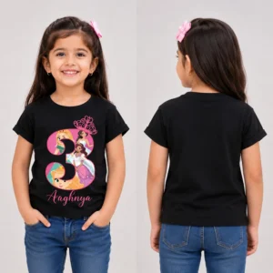 Personalized Girls Birthday T-Shirt Princess Theme with Name & Age - Image 4