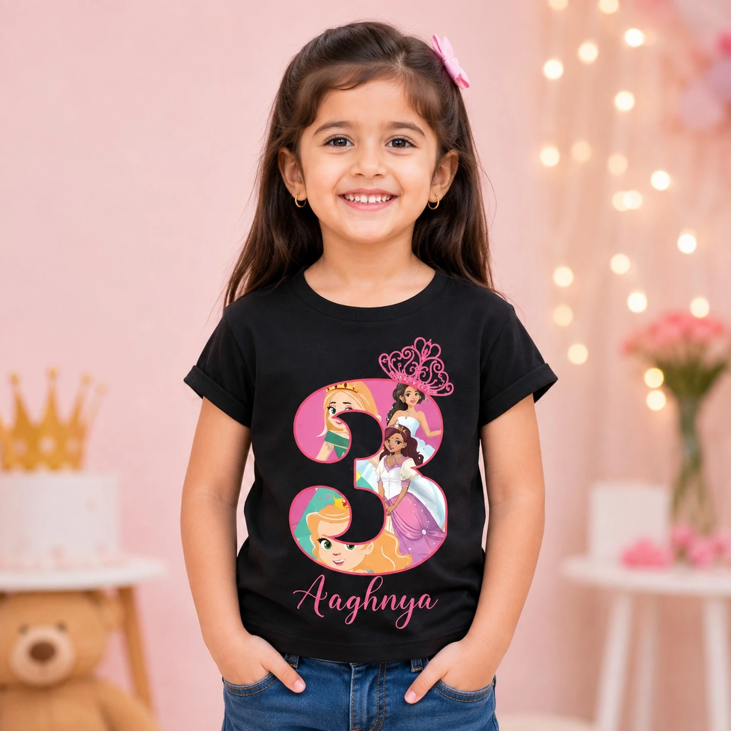 Personalized Girls Birthday T-Shirt Princess Theme with Name & Age