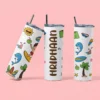 Personalized Summer Travel Tumbler with Name – Beach Theme Skinny Juice Cup with Straw for Vacation & Daily Use