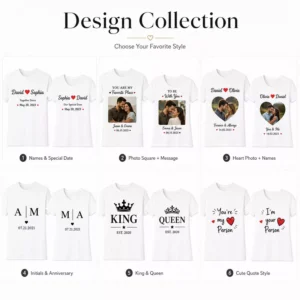 Alternative view of Personalised Couple T-Shirts with Photo, Name & Date | Matching Set of 2