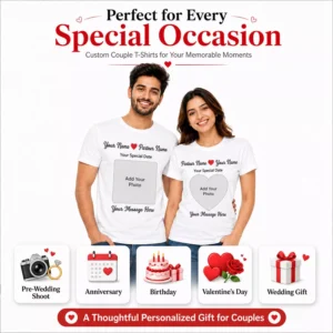 Custom couple t-shirts for pre wedding shoots anniversaries birthdays Valentine’s Day and wedding gifts