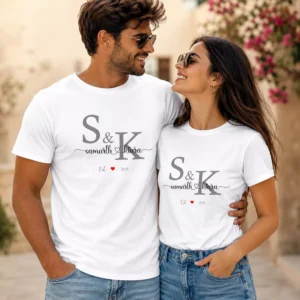 Alternative view of Personalised Couple Initials T-Shirts with Names & Established Year | Matching Set
