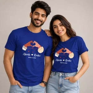 Alternative view of Personalised Couple T-Shirts with Names & Wedding Date | Anniversary Matching Set