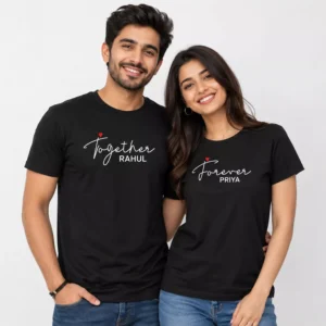 Alternative view of Together Forever Personalised Couple T-Shirts with Names | Husband Wife Set