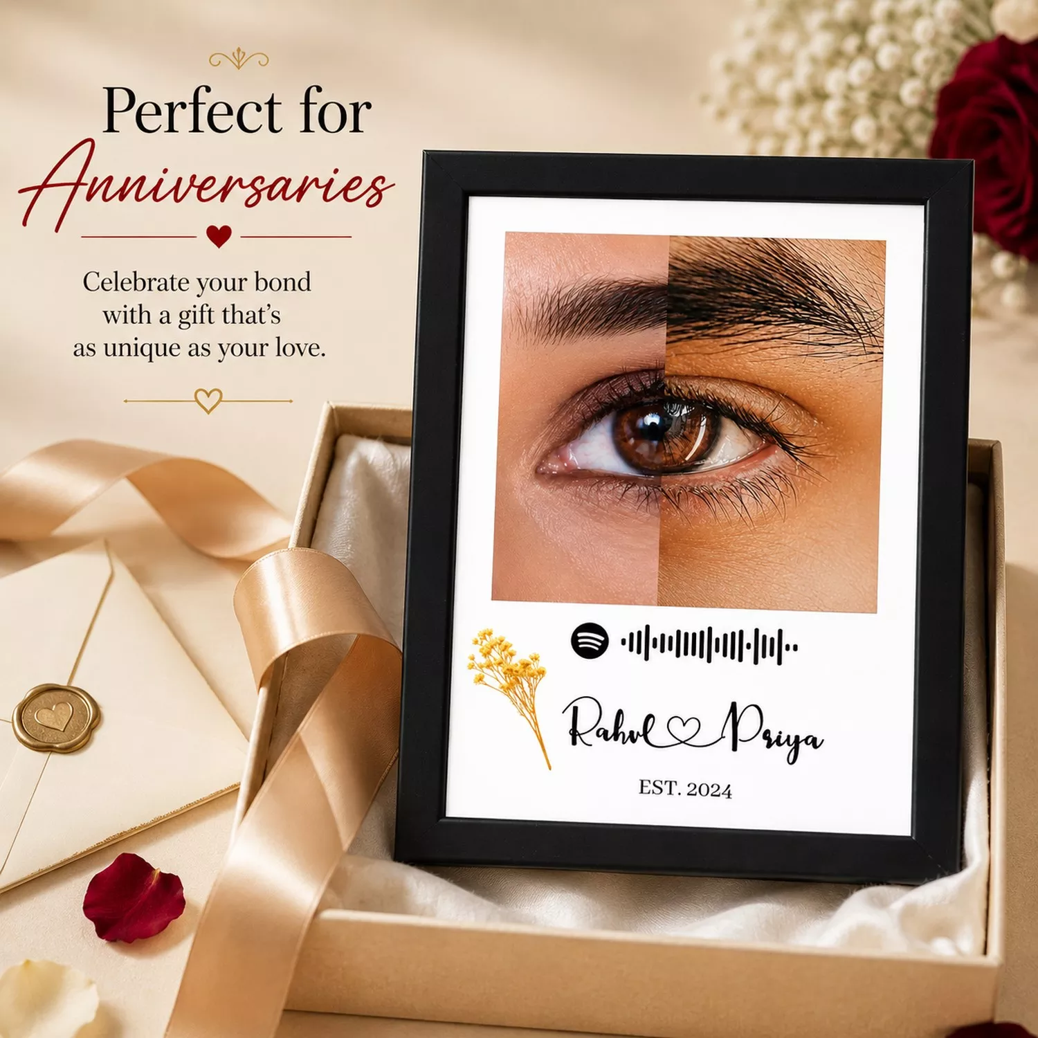 Personalized Couple Eye Photo Frame with Song Code, Names & Est. Year – Romantic Anniversary Gift - Image 5