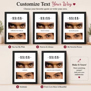 Personalized couple eyes frame showing different quote and custom text options for couples