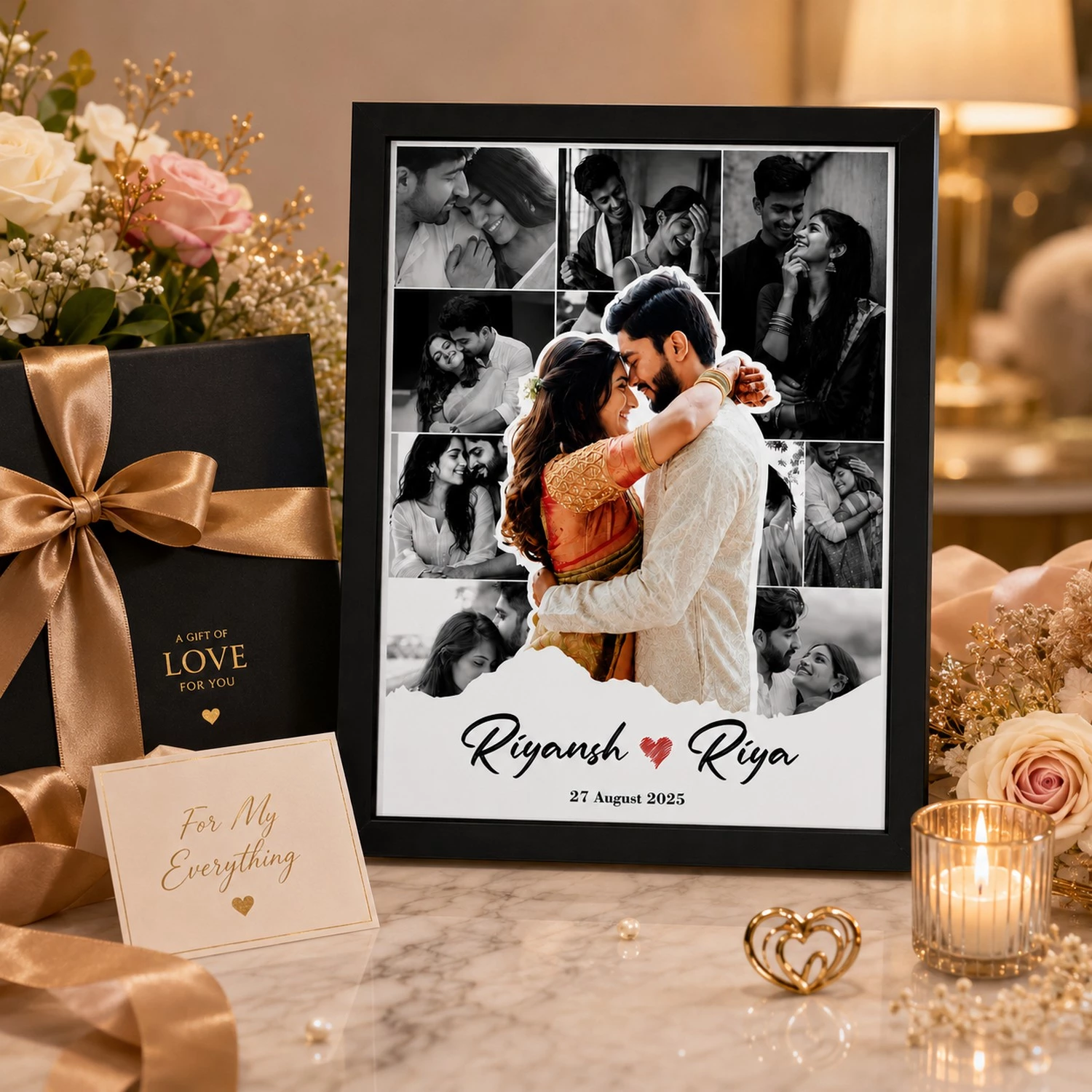 Personalized Couple Photo Collage Frame with Names & Date | Custom Anniversary Gift - Image 5